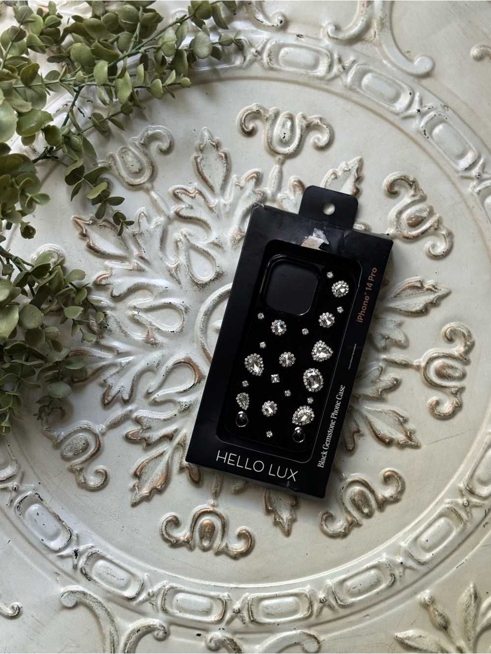 Hello Lux Black Gemstone Case for iPhone 14 Pro/Drop Protection/Accessory Hooks